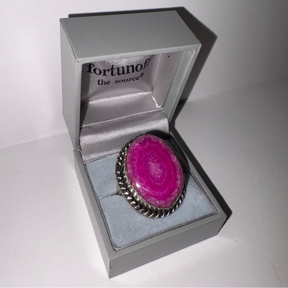 Vintage 925 Sterling Silver Handmade Raw Pink Ruby Statement Gothic Ring Size 8